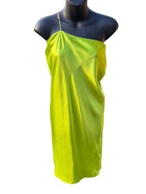 SER.O.YA Lime Green Satin Asymmetrical Mini Dress XS